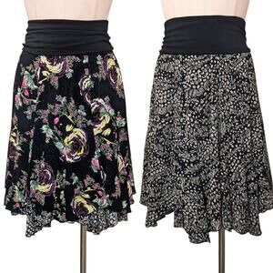 Vintage 90's Y2K CABI Black Print Reversible Print Layered Skirt S